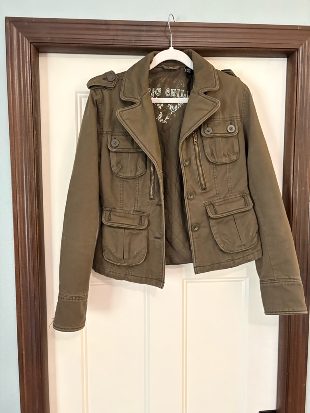 Rare Vintage Big Chill Olive Military Jacket with Quilted Lining sz Small